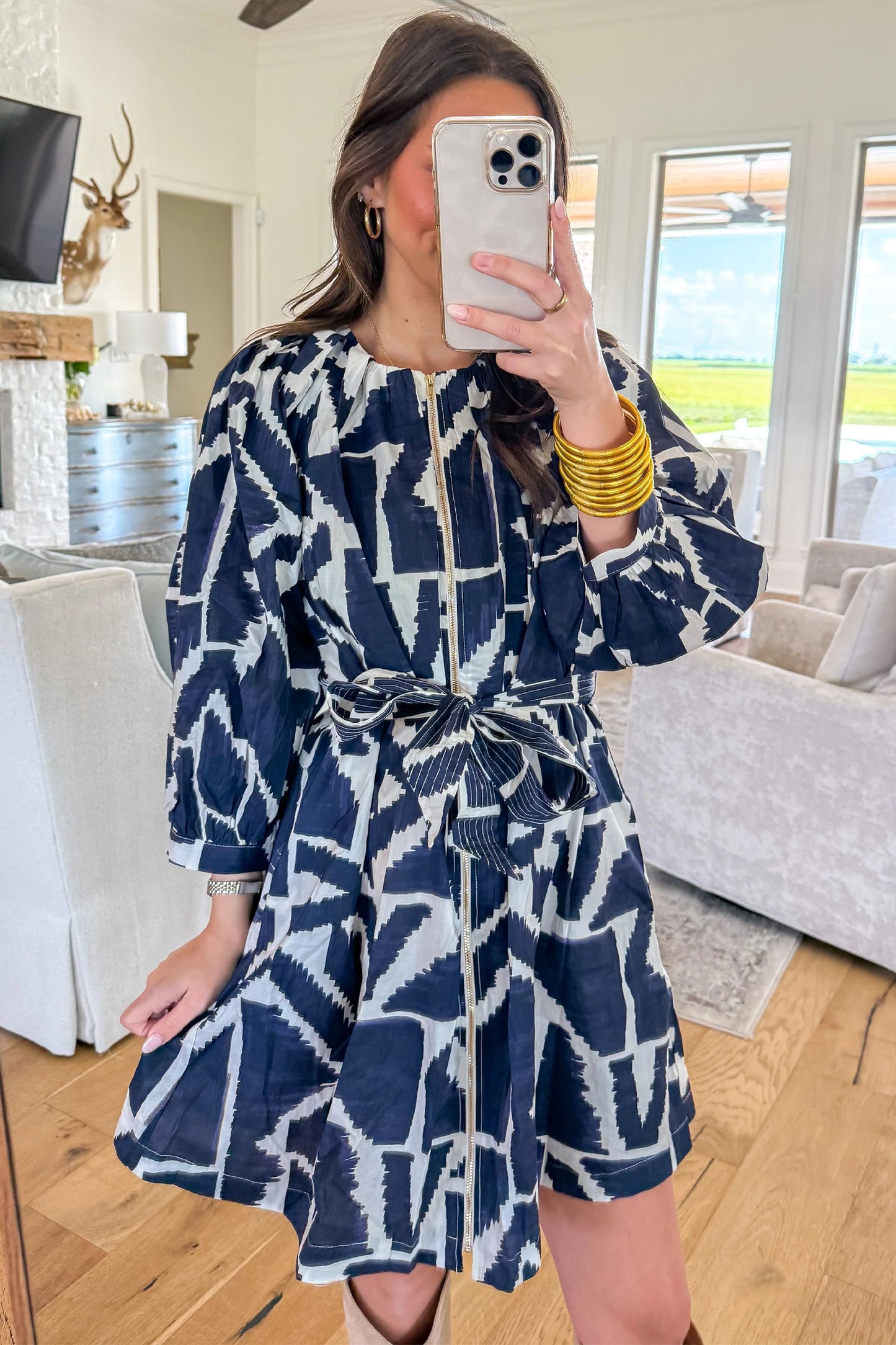 Abstract Geometric Zip Mini Dress