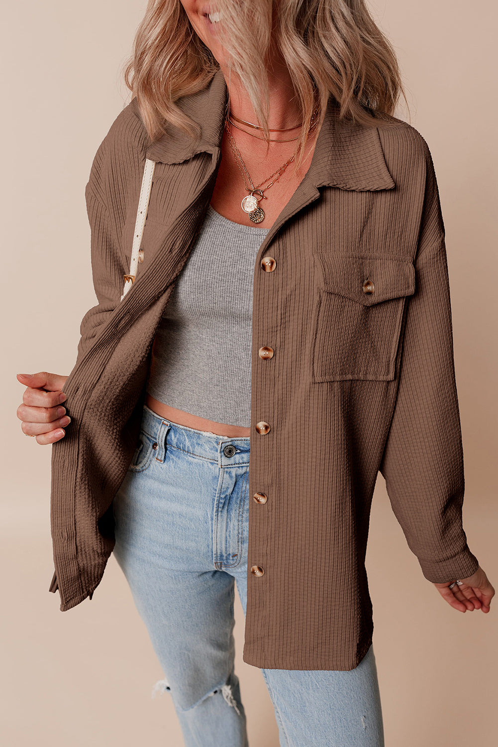 Corduroy Flap Button Up Jackets