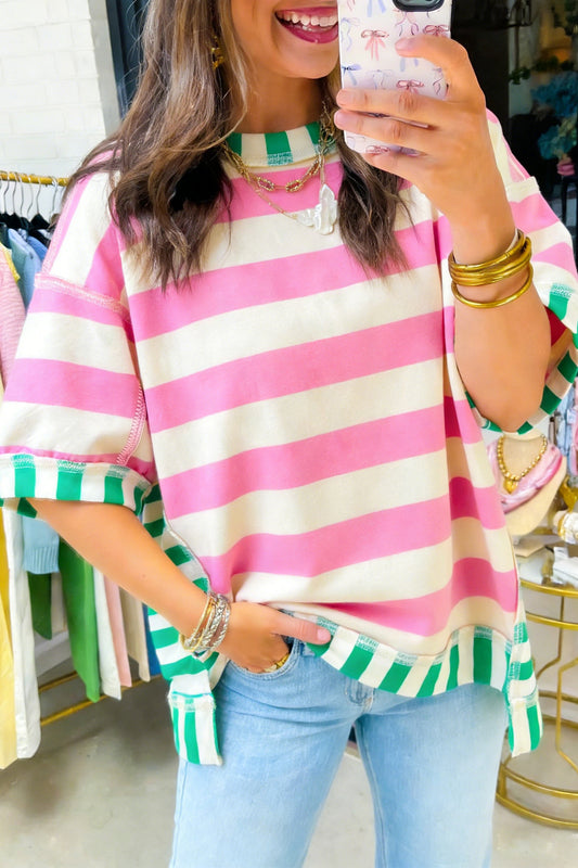 Stripe Exposed Seam Oversized Tee