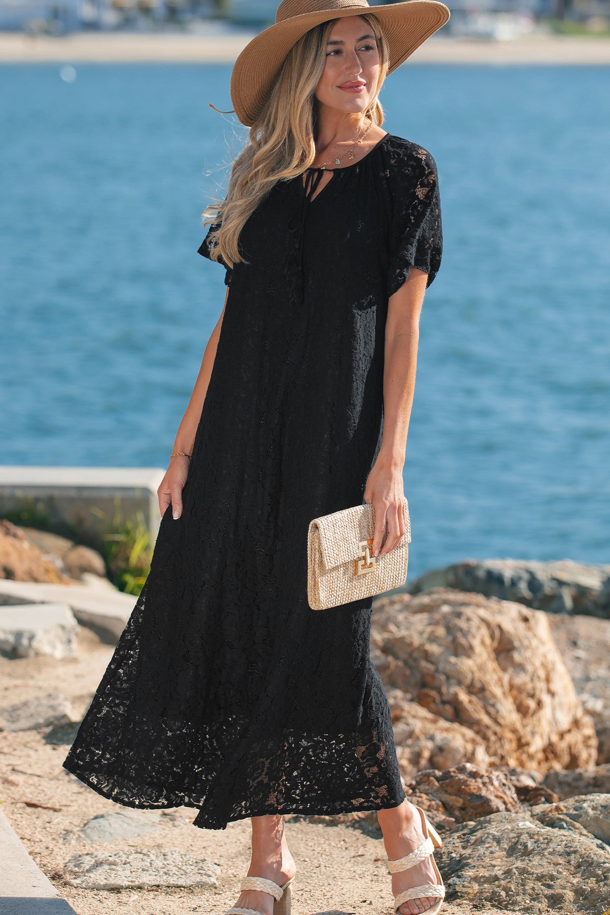 Floral Lace Overlay Maxi Dress