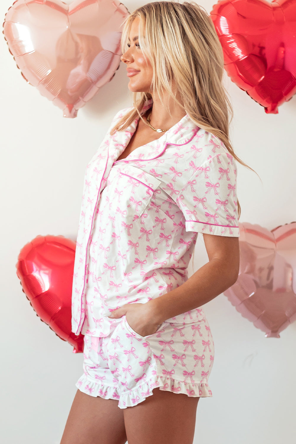 Short Sleeve Ruffled Pajama Set