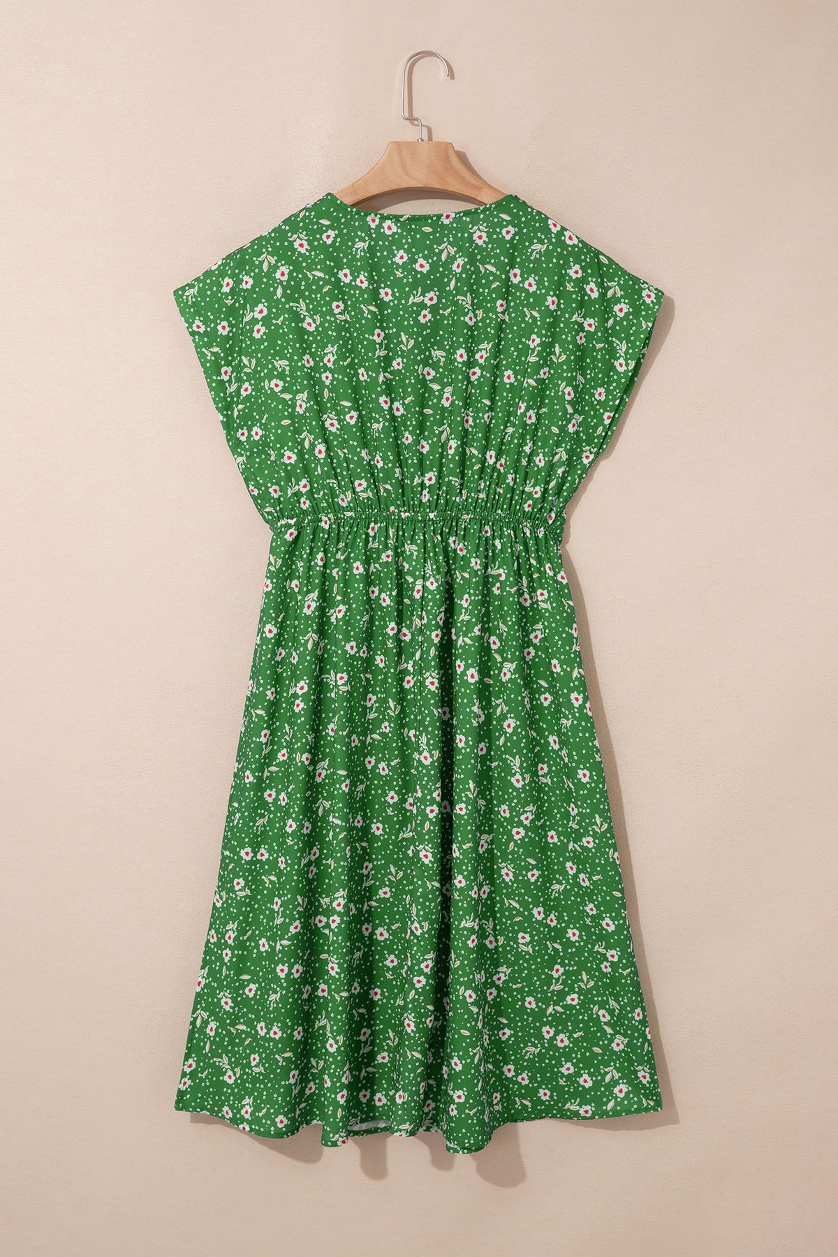 Embroidered V-neck Drawstring Midi Dress