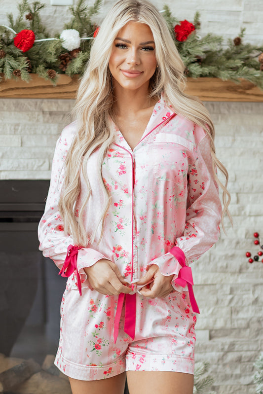 Mixed Floral Piping Pajama Set