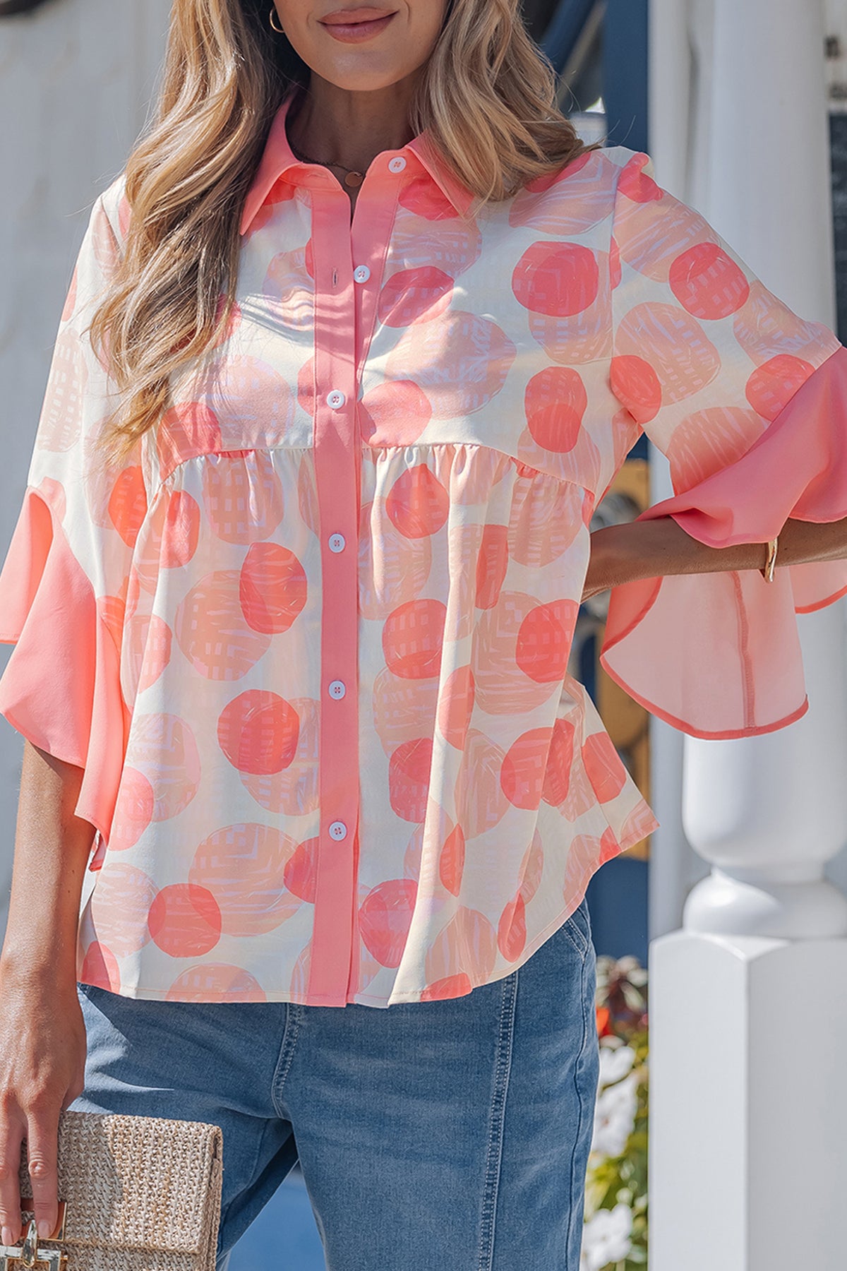 Polka Dot Ruffle Babydoll Blouse