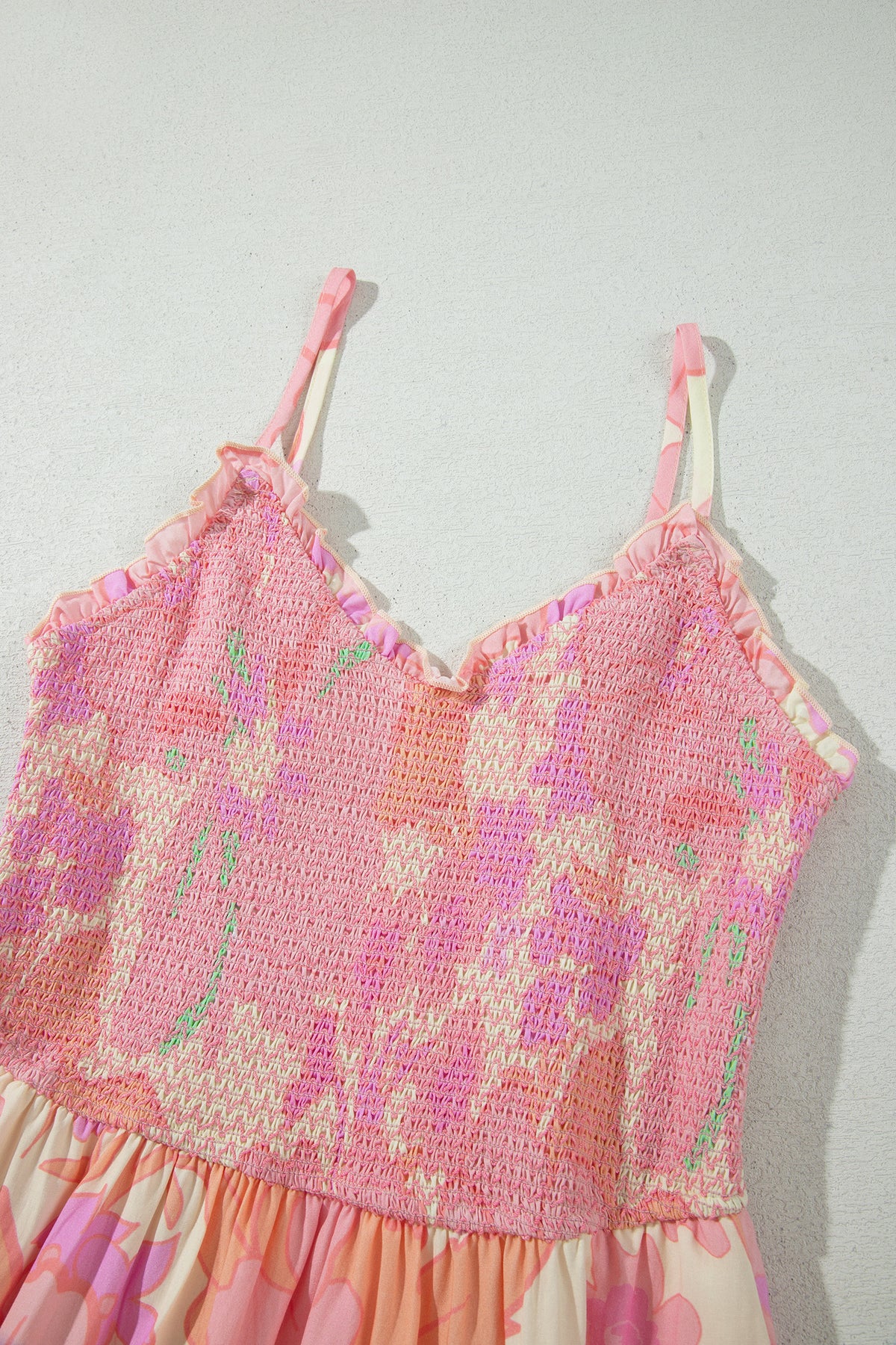 Spaghetti Strap Shirred Floral Dress