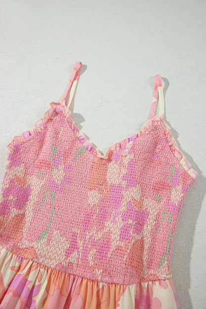 Spaghetti Strap Shirred Floral Dress