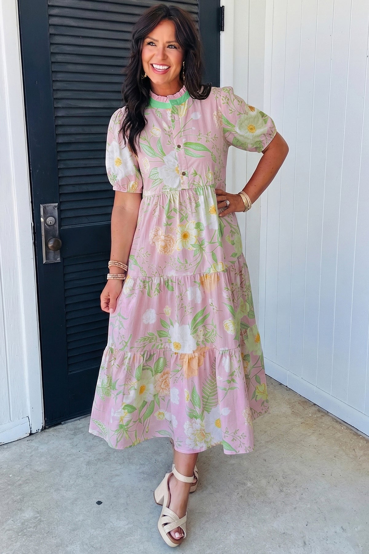 Puff Sleeve Tiered Floral Dress