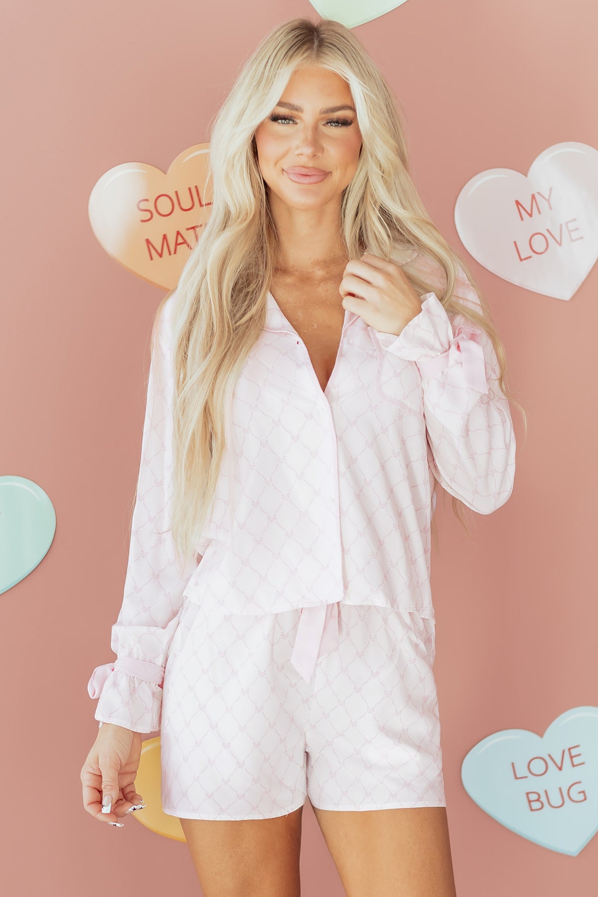 Bow Lattice Bow Pajama Set