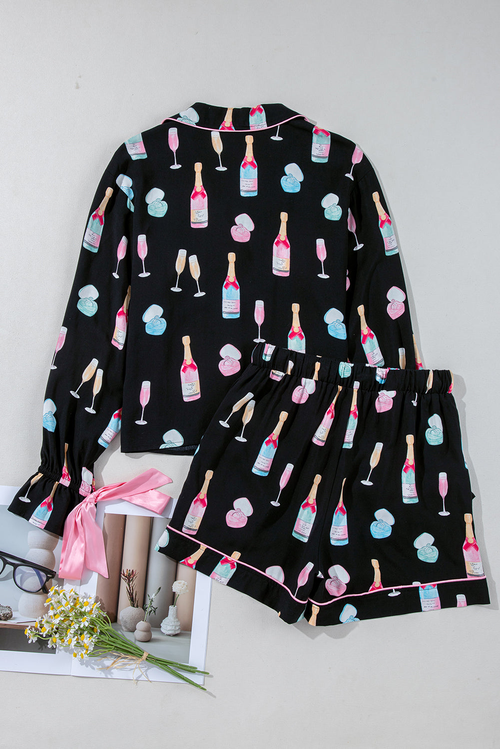 Color Bow Knot Pajama Set