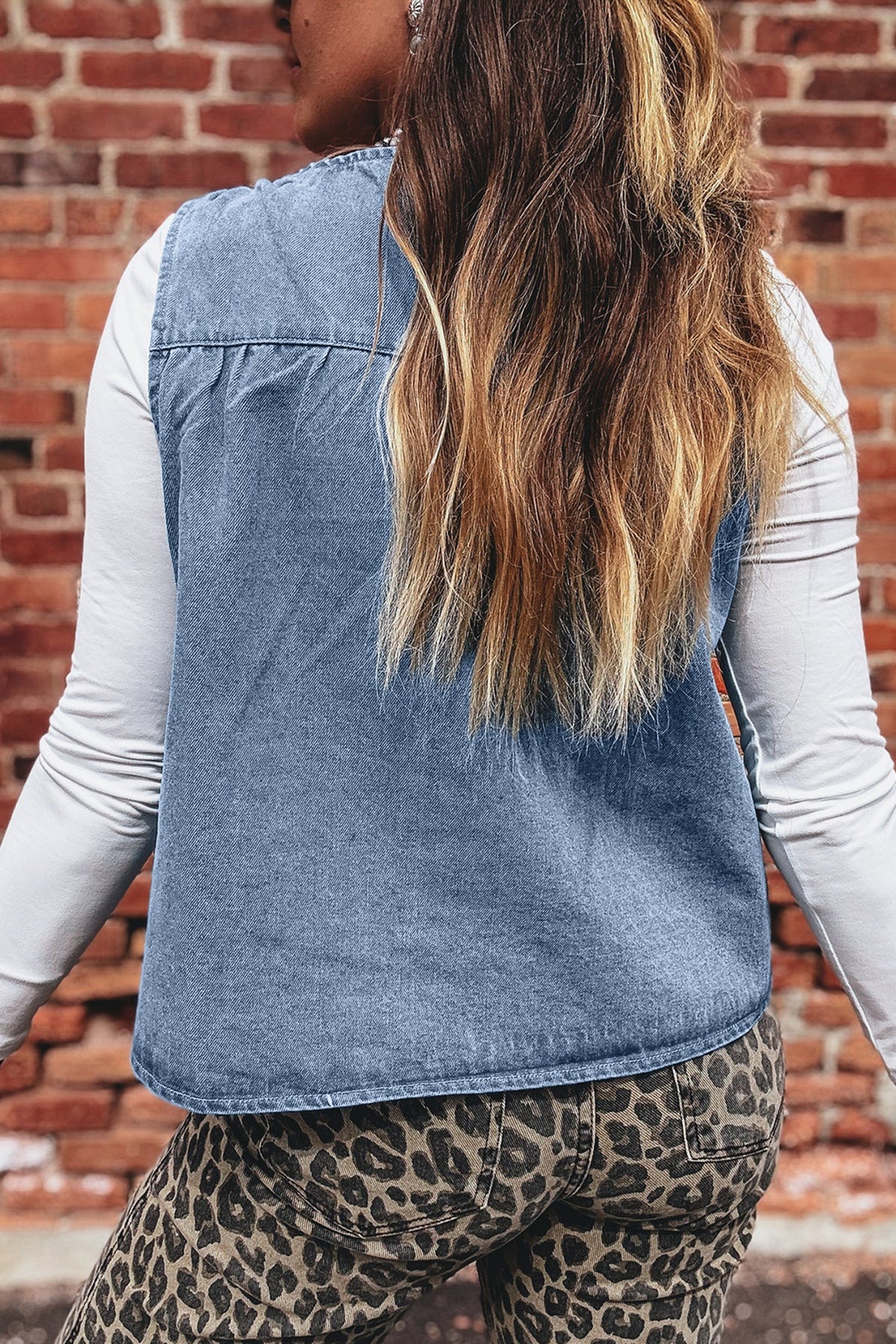 Denim Pleated Sleeveless Tank Top
