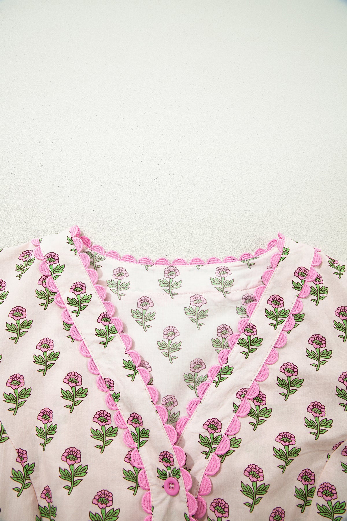 V-neck Short Sleeve Floral Dress