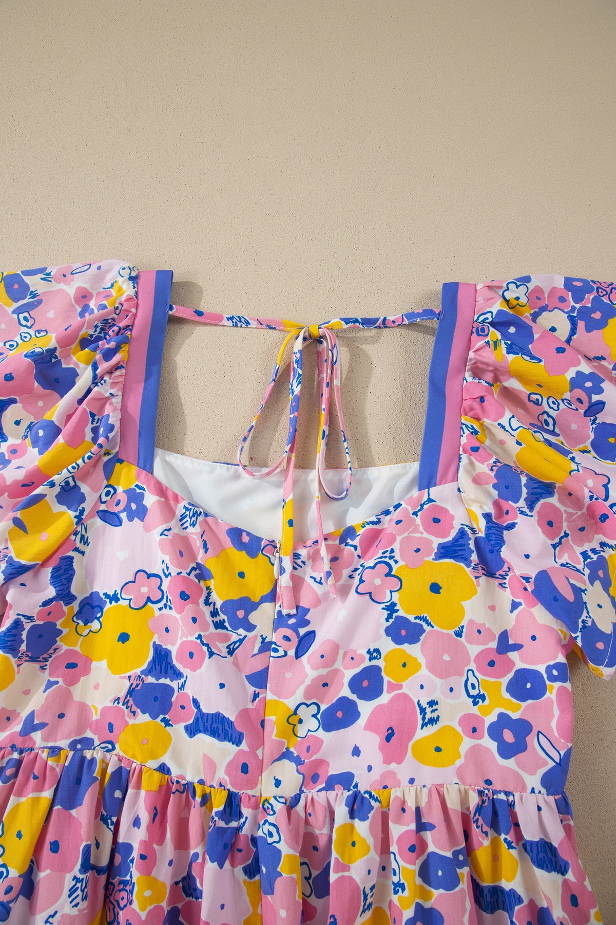 Flutter Sleeve Striped Floral Dress