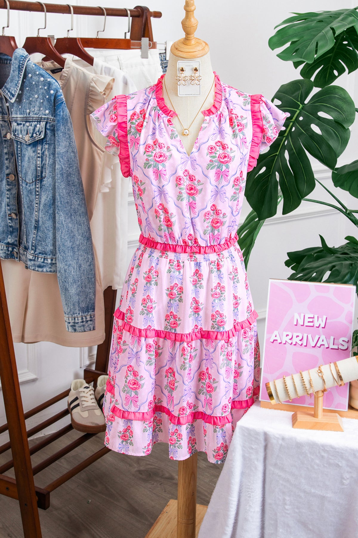 Tiered Ruffles Sleeveless Floral Dress