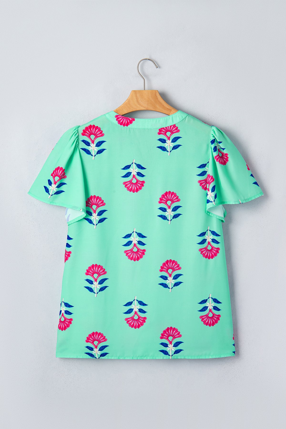 Floral V-neck Flutter Sleeve Blouse