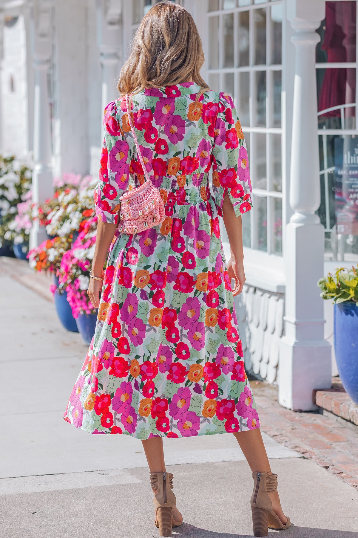 Vibrant V-neck Zip Floral Dress