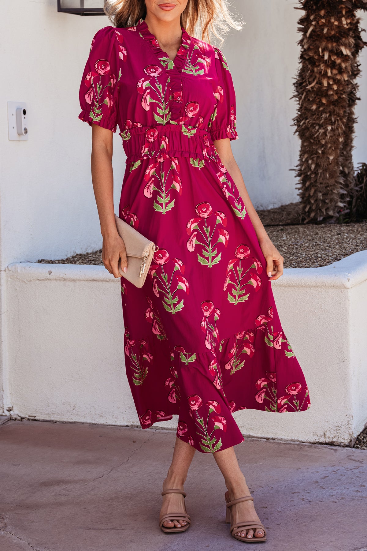 Floral V-neck Ruffle Maxi Dress