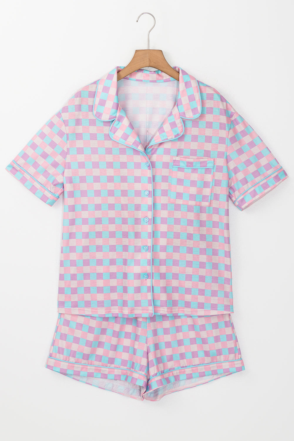 Checkered Short Sleeve Lounge Set