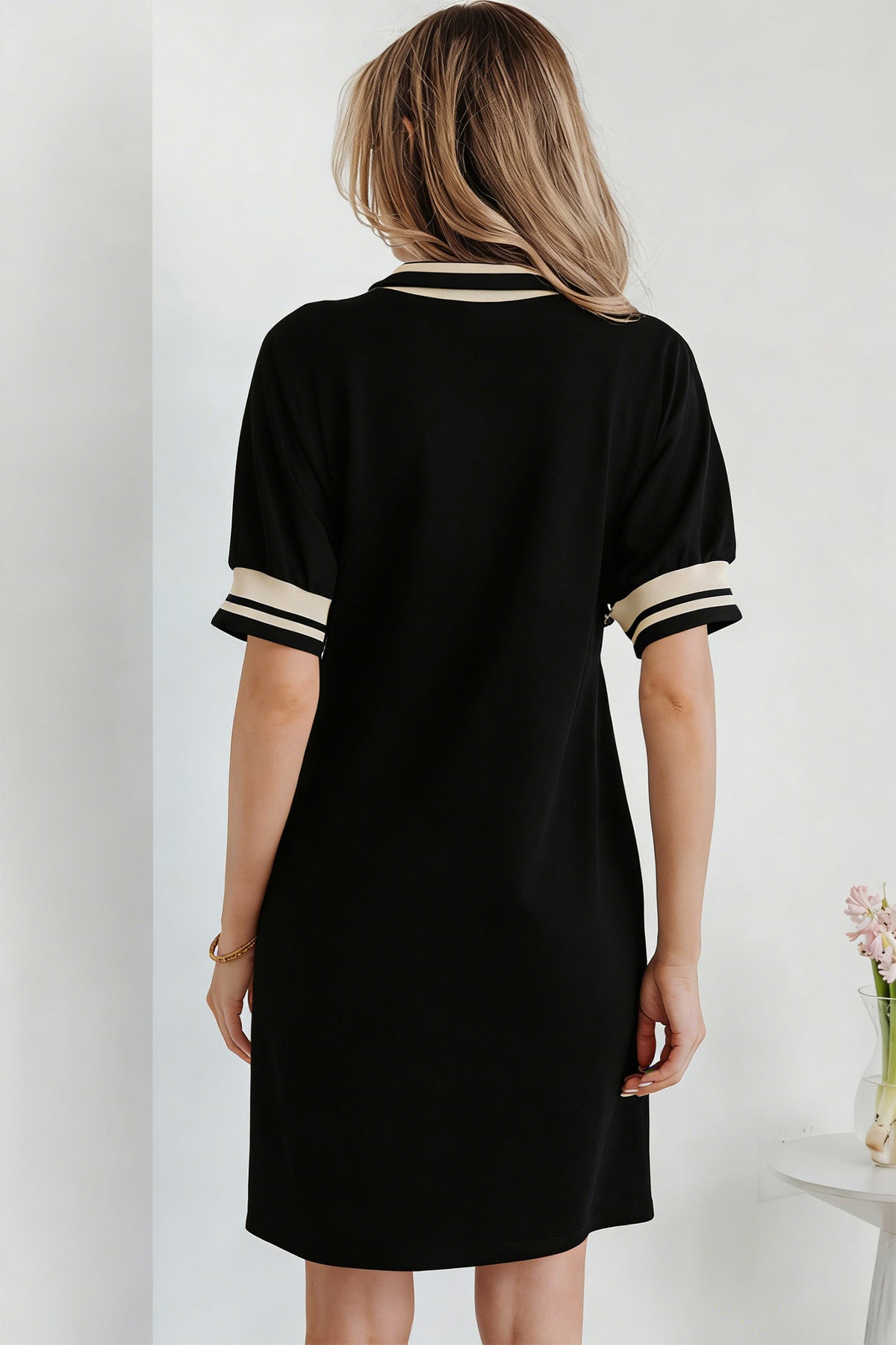 Striped Webbing T Shirt Dresses