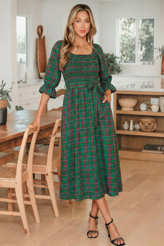 Puff Sleeve Flared Midi Dress