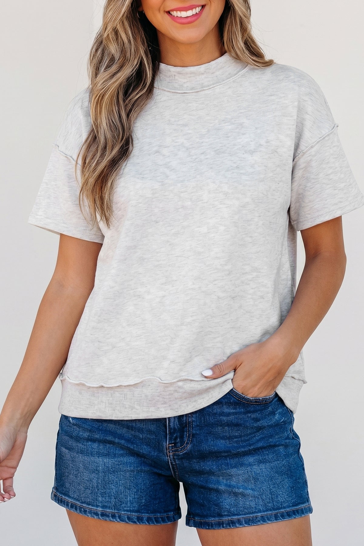 Exposed Seam Mock Neck Tee
