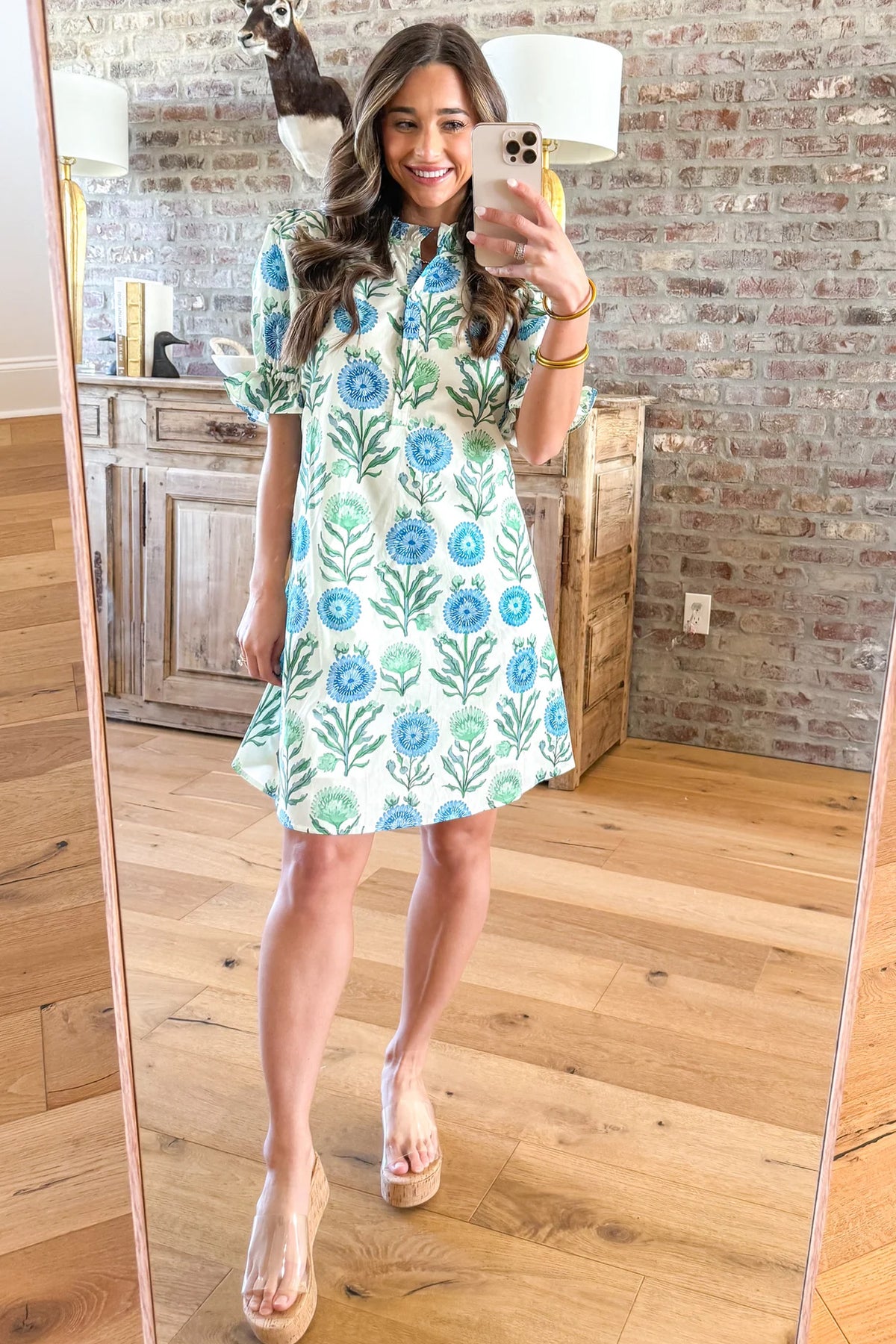 Button Short Sleeve Floral Dress