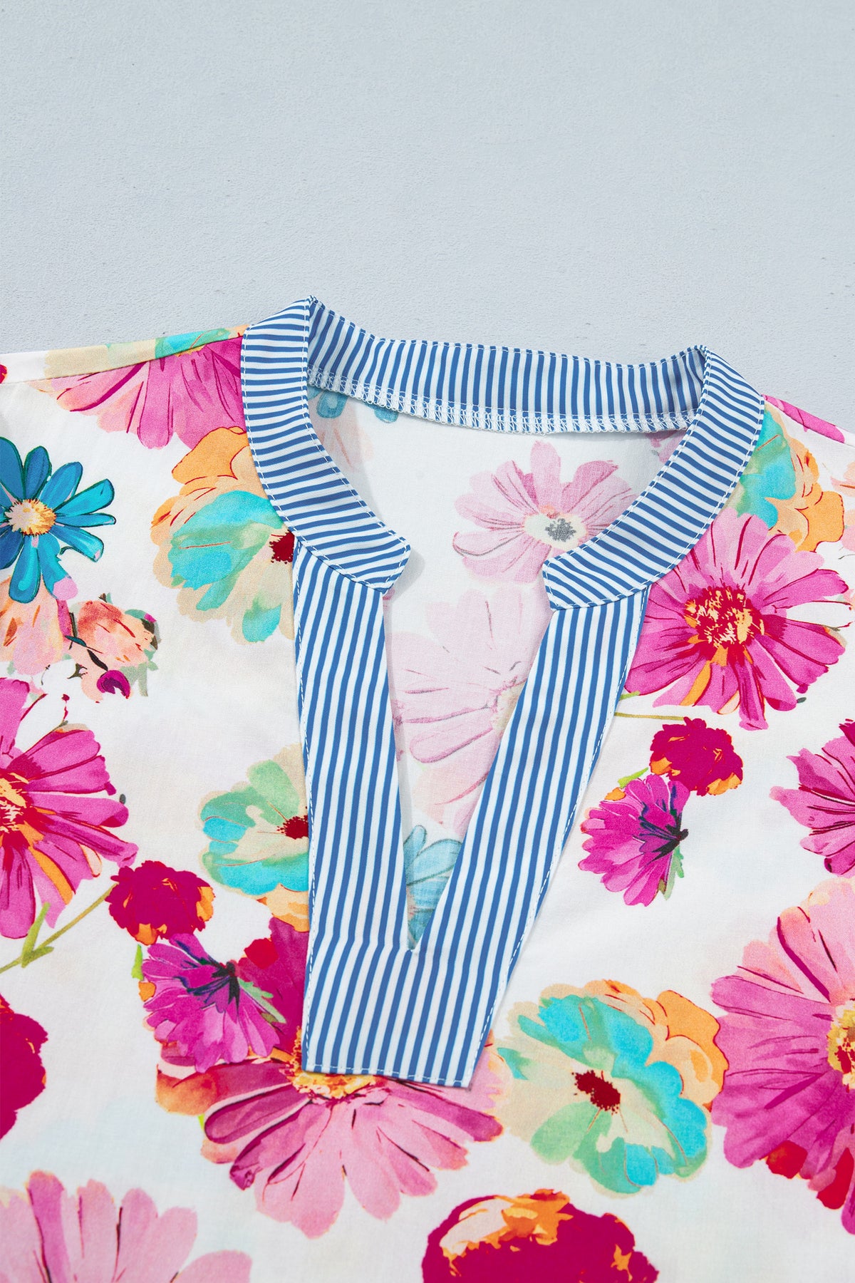 Floral Puff Sleeve Striped Blouse