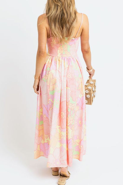 Spaghetti Strap Shirred Floral Dress