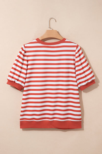 Stripe Short Bubble Sleeve Tee