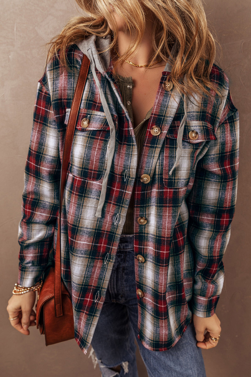 Chest Pocket Buttoned Plaid Shackets
