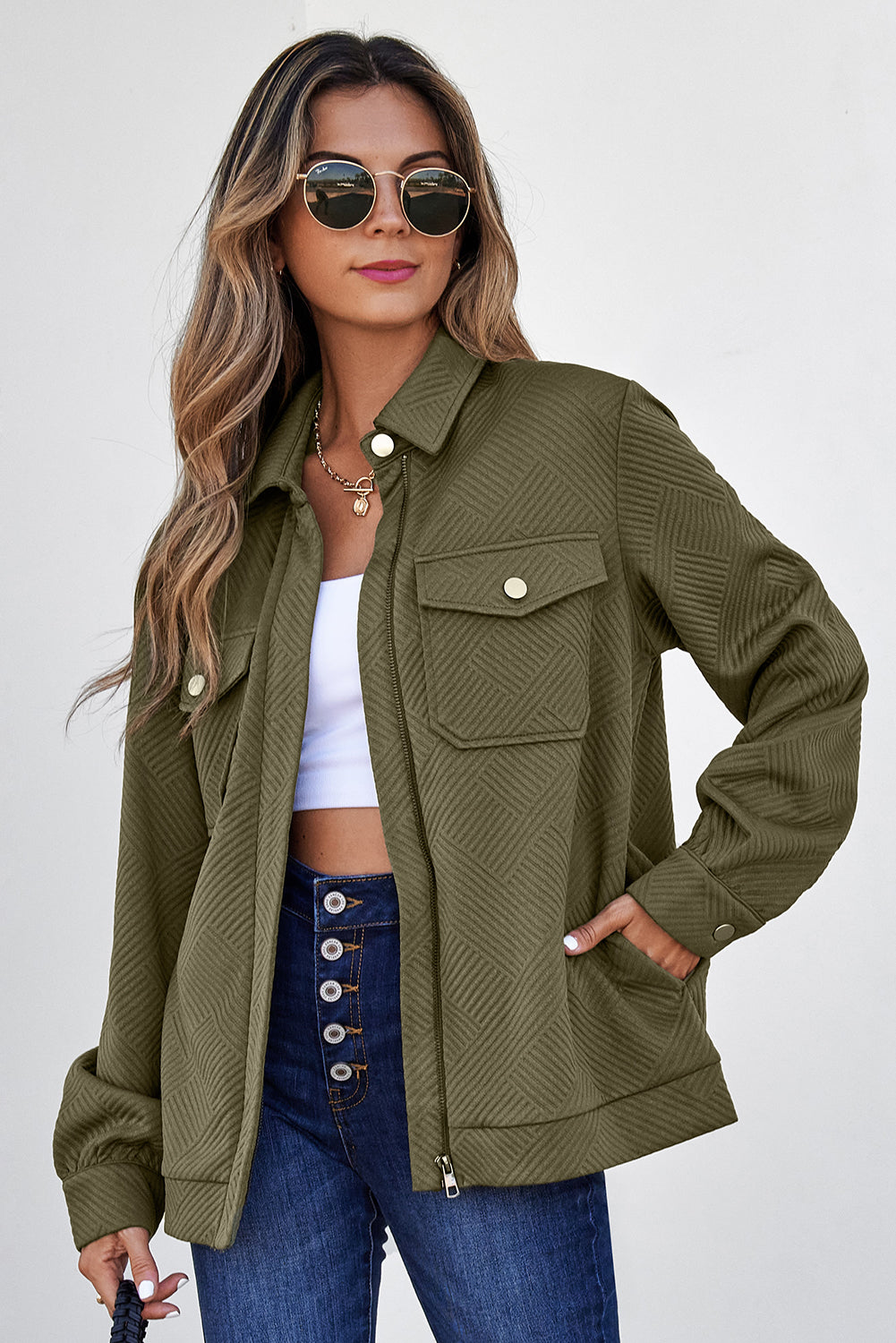 Blackish Color Zip Button Jackets