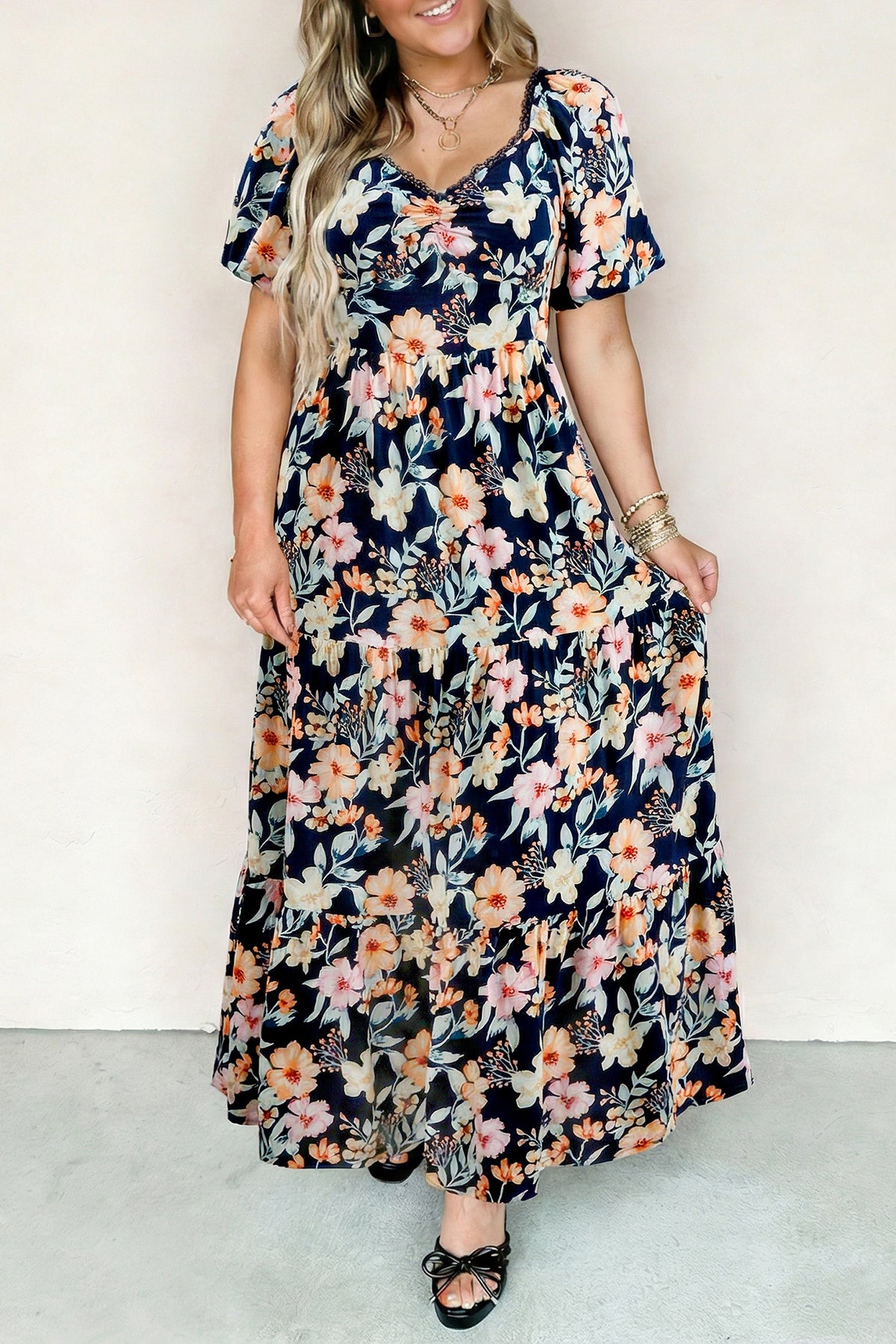 Smocked Detail Maxi Floral Dress