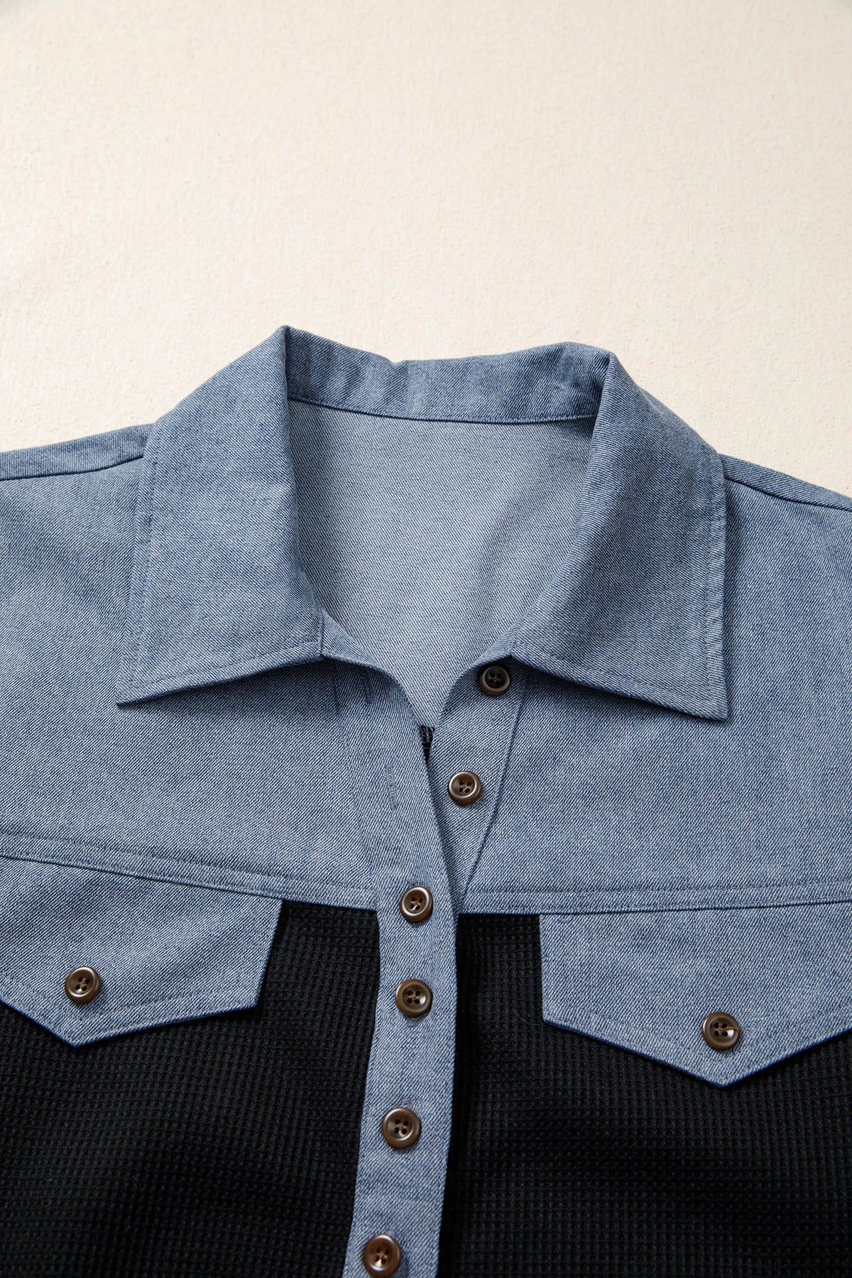 Denim Color Block Button Blouse