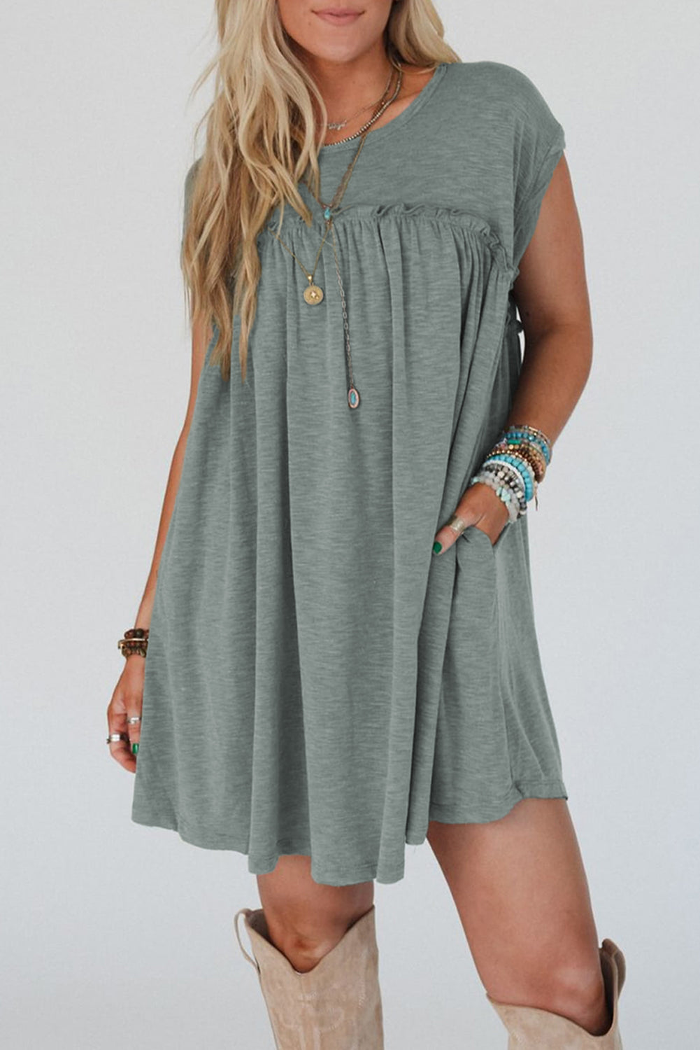 Frilled Gathered T Shirt Dresses