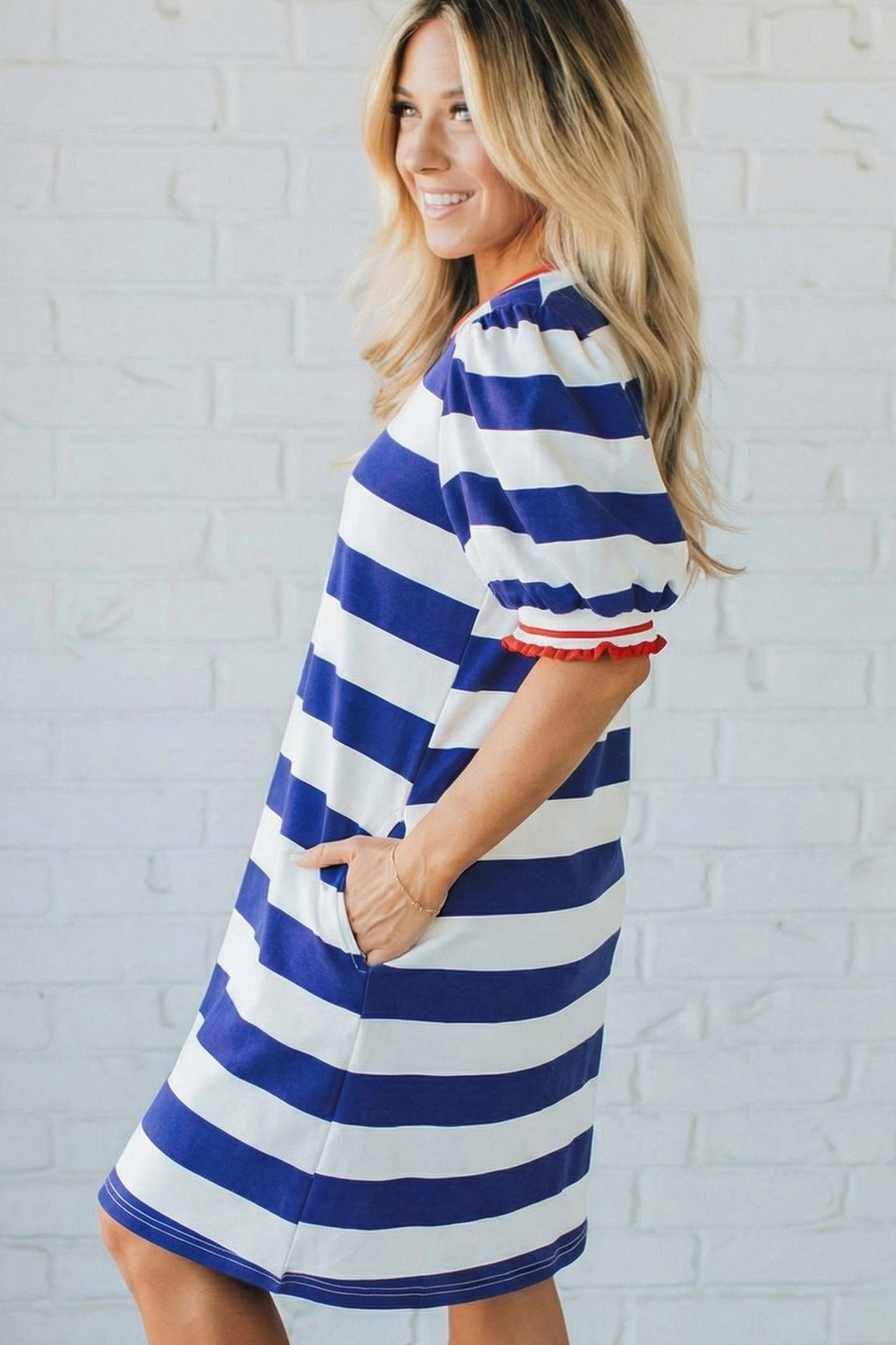 Stripe Puff Sleeve Mini Dress