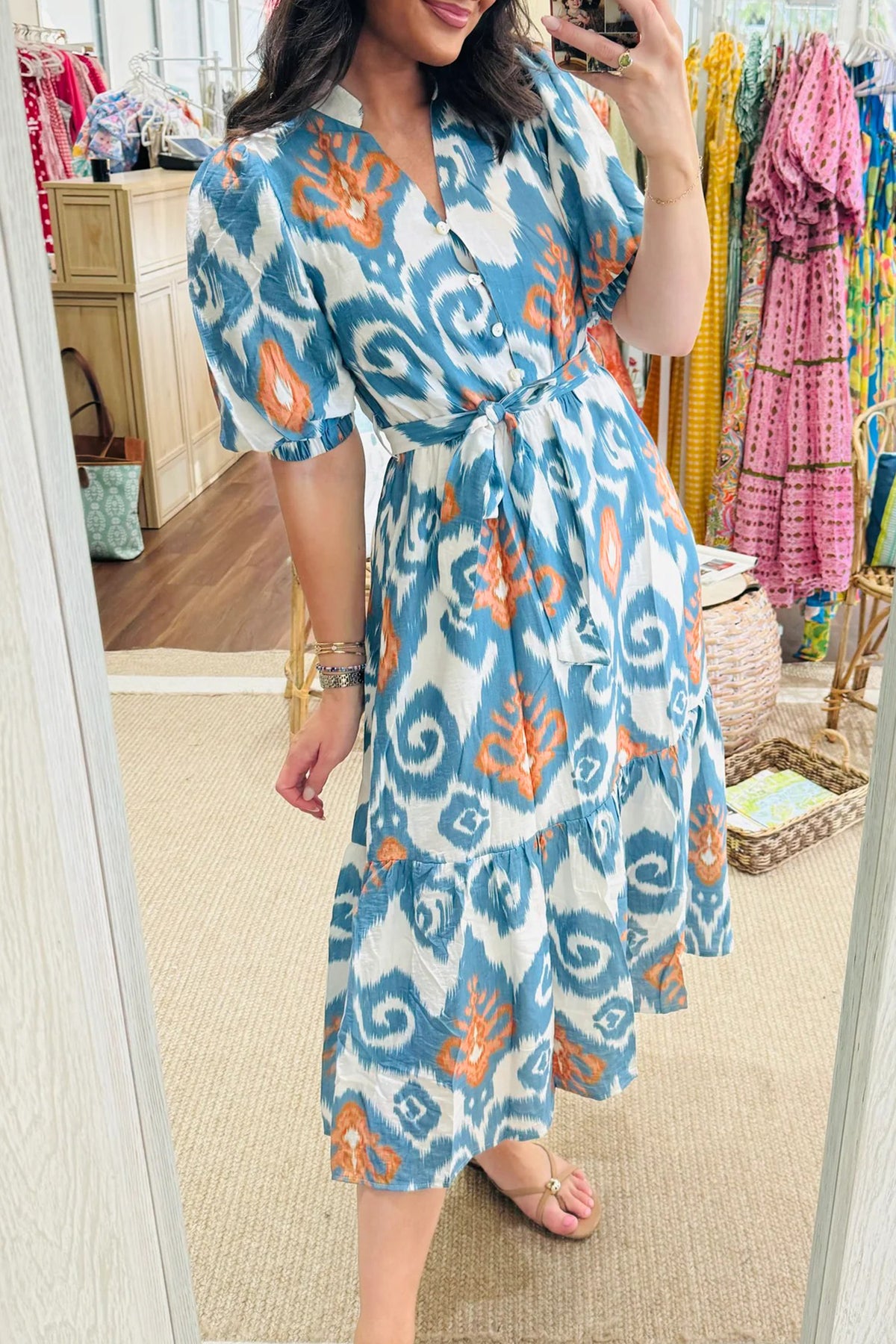 Boho Floral Short Midi Dress