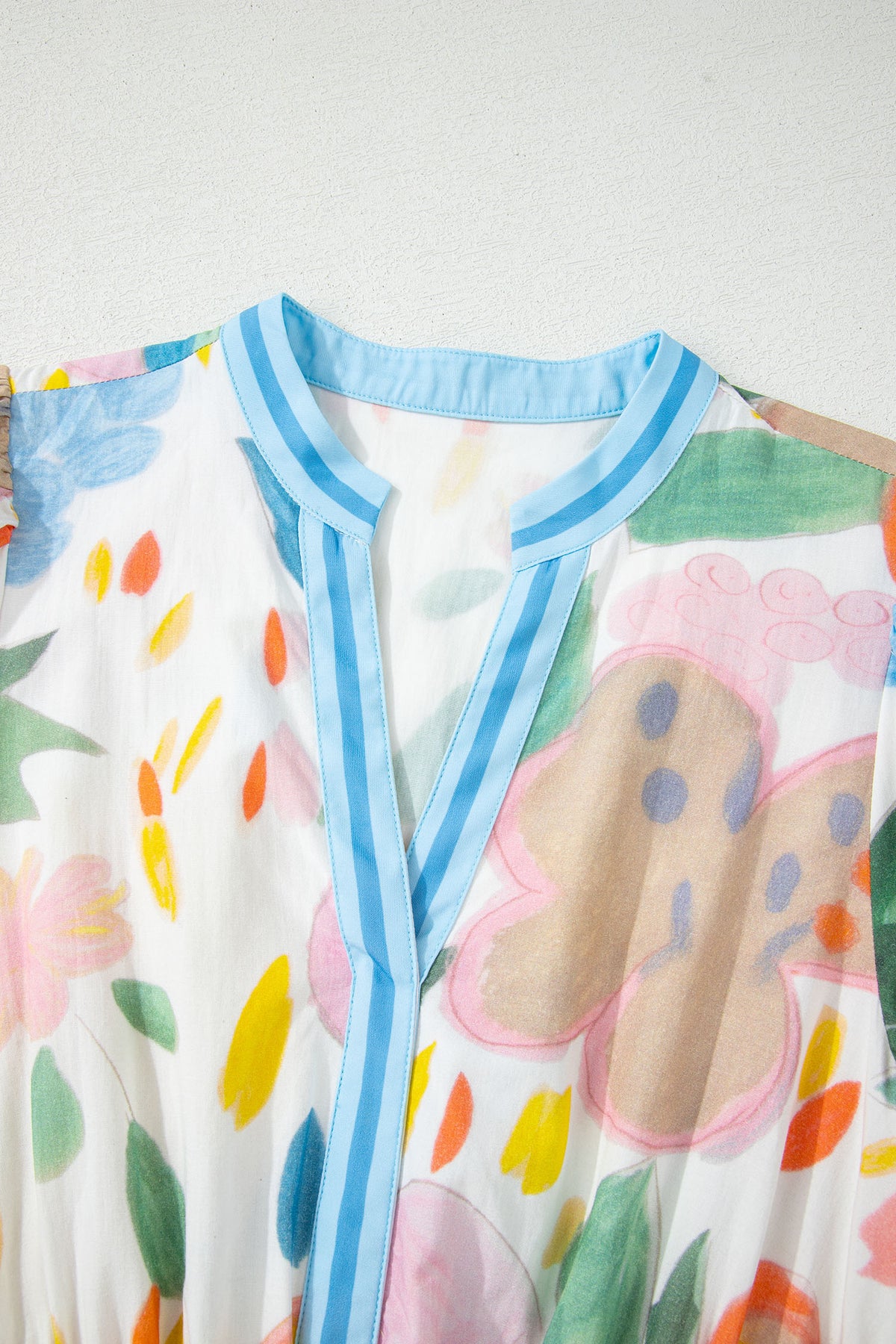 Doodle Striped V-neck Floral Dress