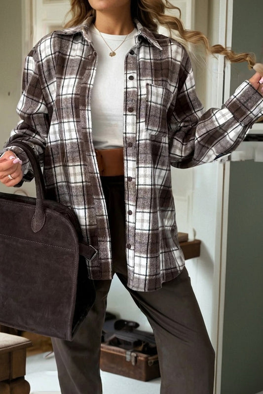 Flanel Single Chest Plaid Shackets