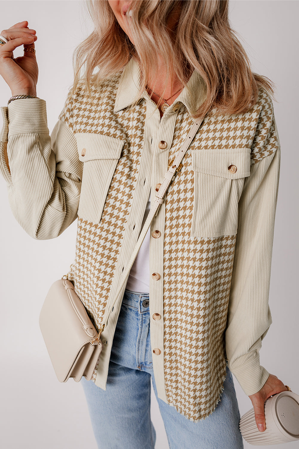 Houndstooth Corduroy Flap Pocket Jackets