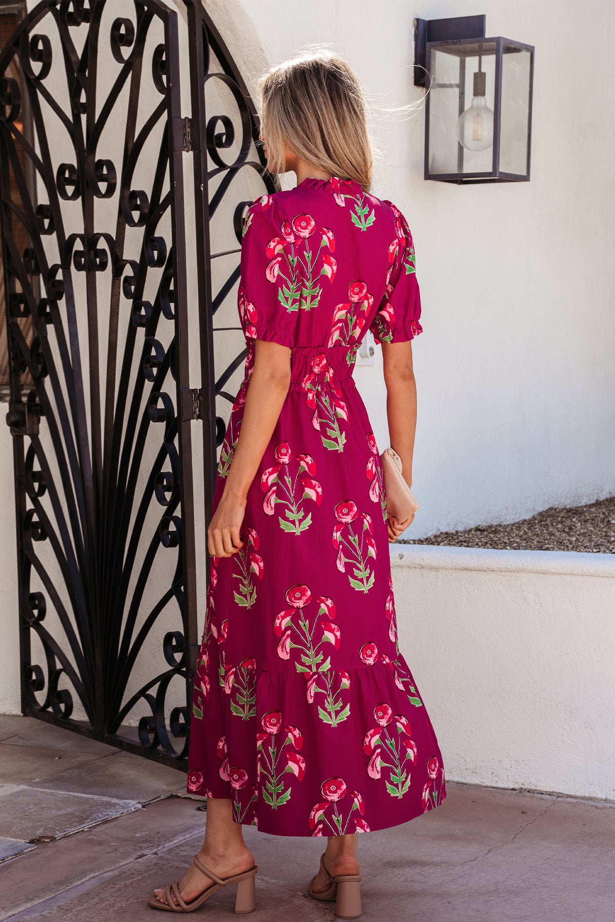 Floral V-neck Ruffle Maxi Dress