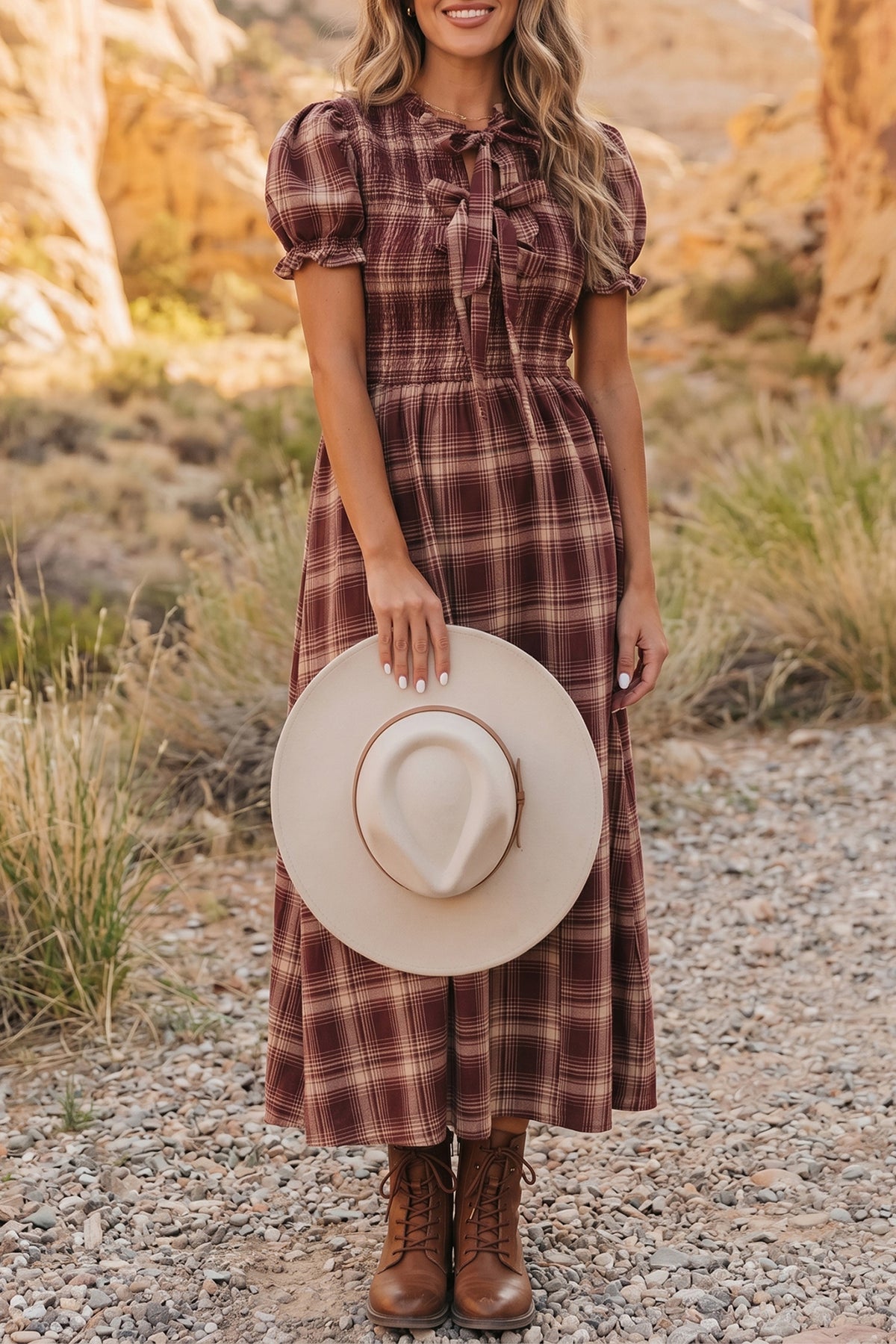 Smocked High Waist Midi Dress