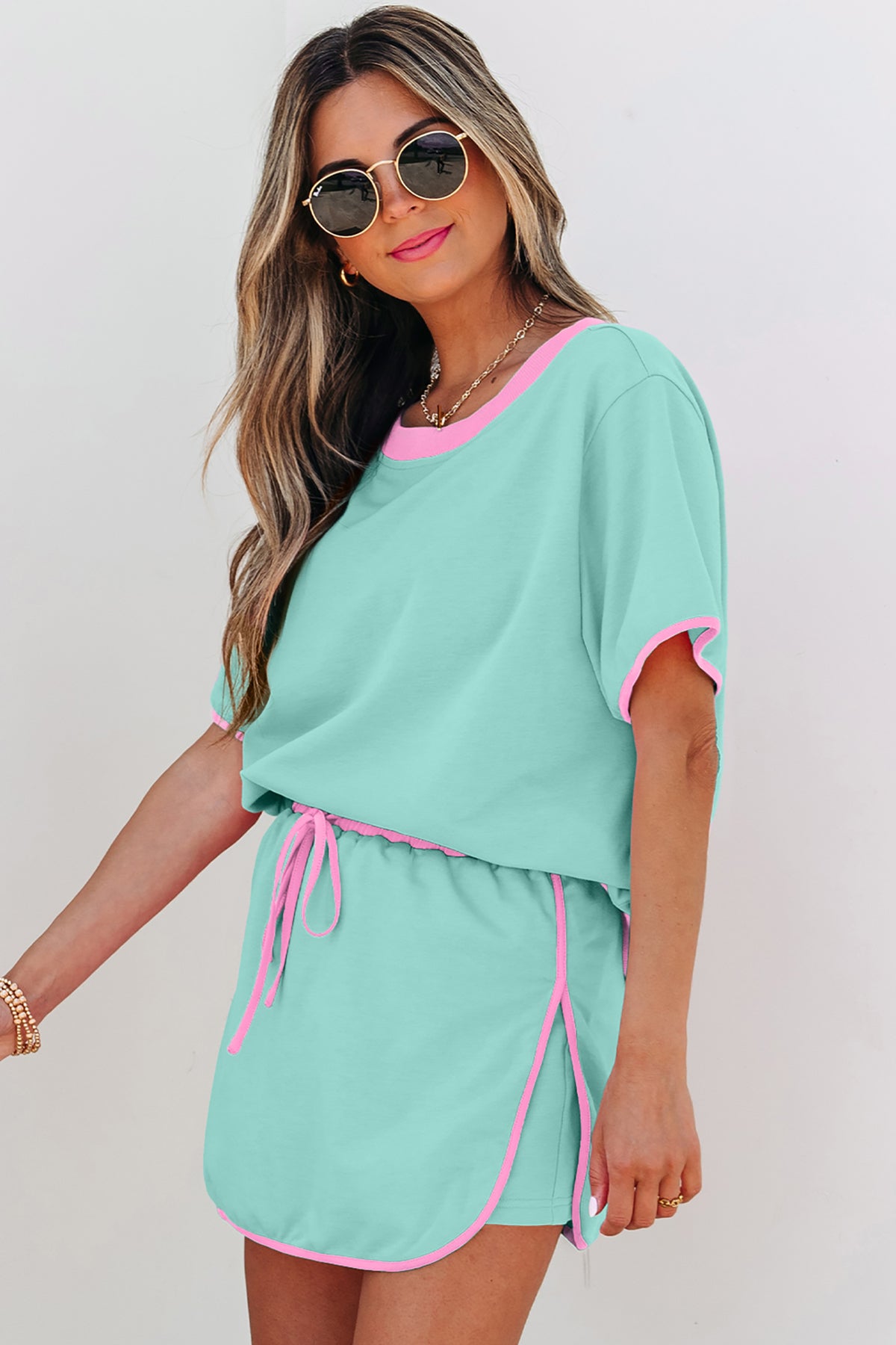 Turquoise Colorblock Edge Two-Piece Set