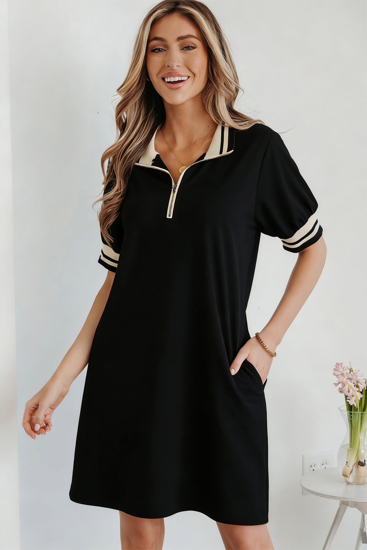 Striped Webbing T Shirt Dresses