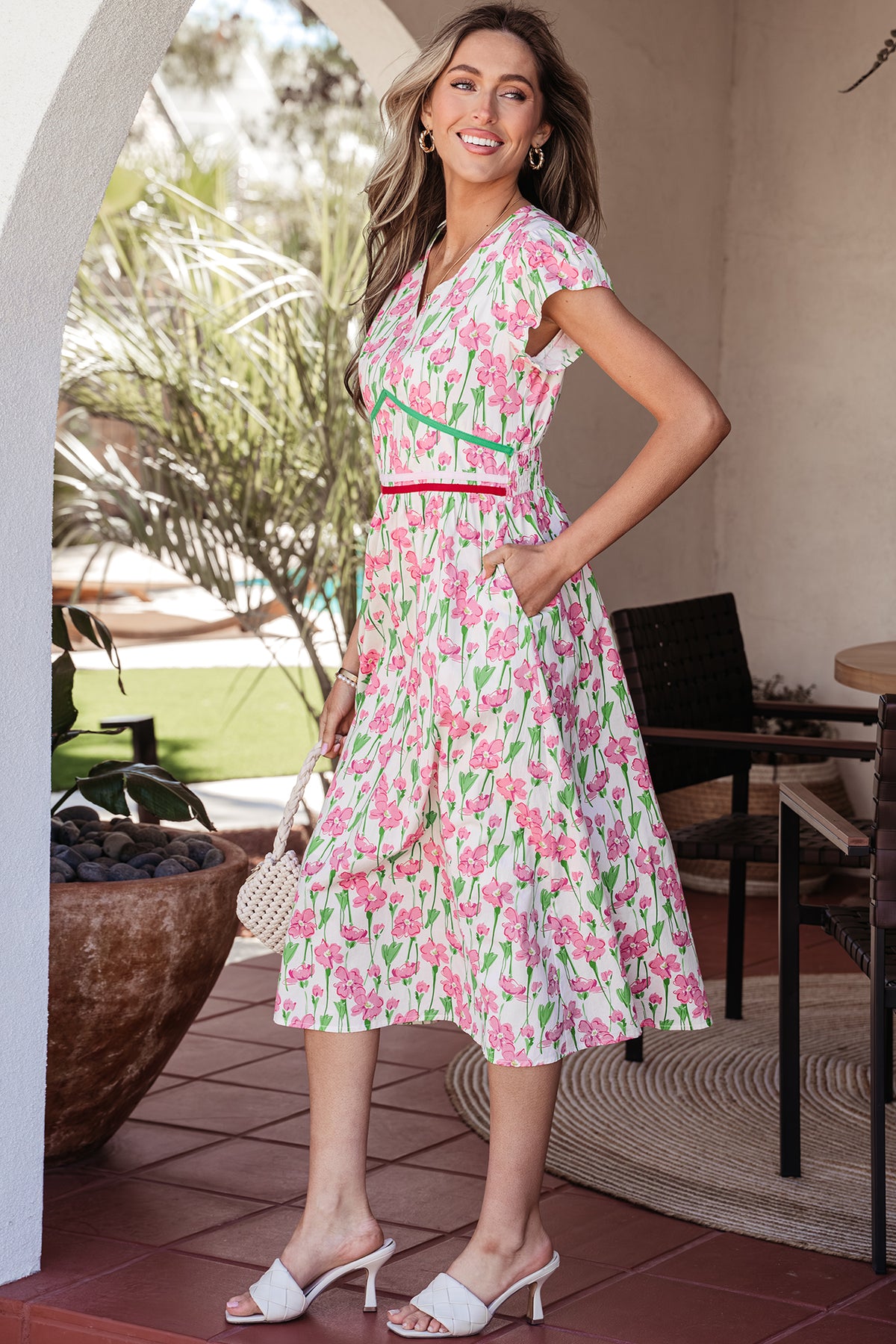 Floral Short Sleeve Midi Dress