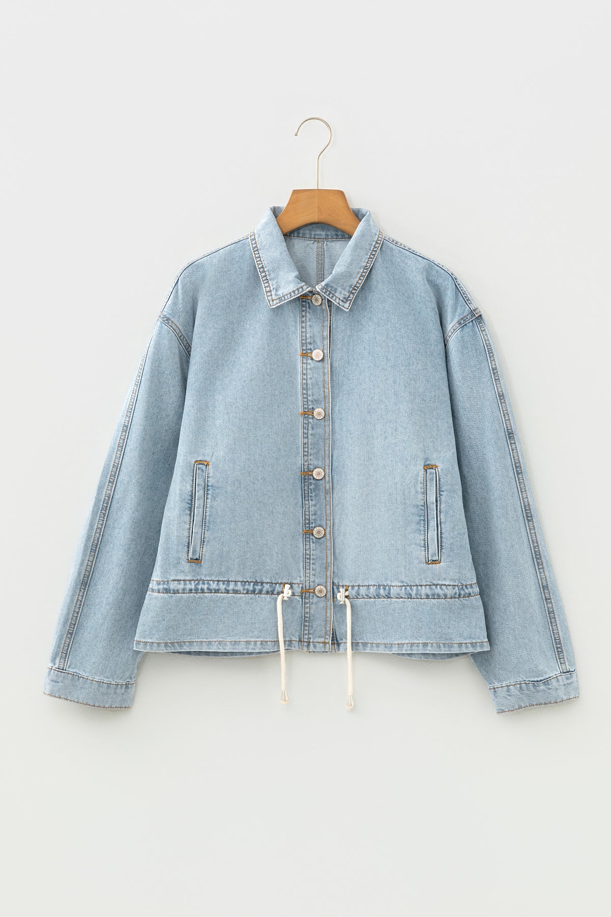 Draw-cord Hem Wash Denim Jackets