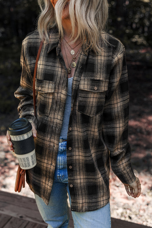 Retro Double Flap Plaid Shackets