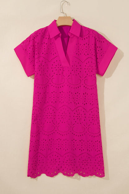 Color Eyelet Embroidered Mini Dress