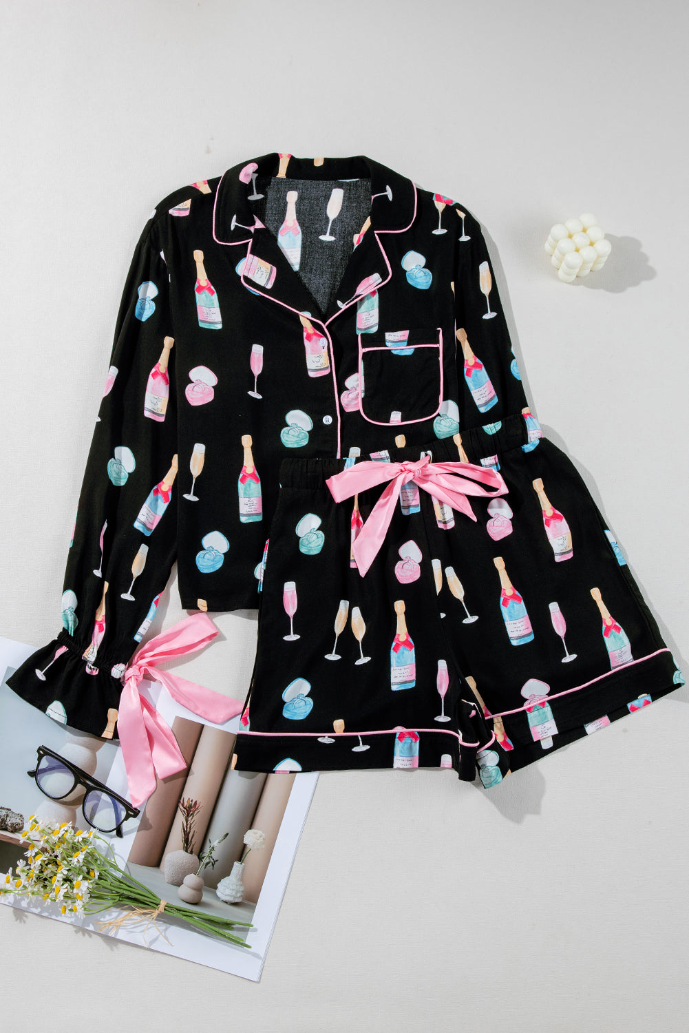 Color Bow Knot Pajama Set