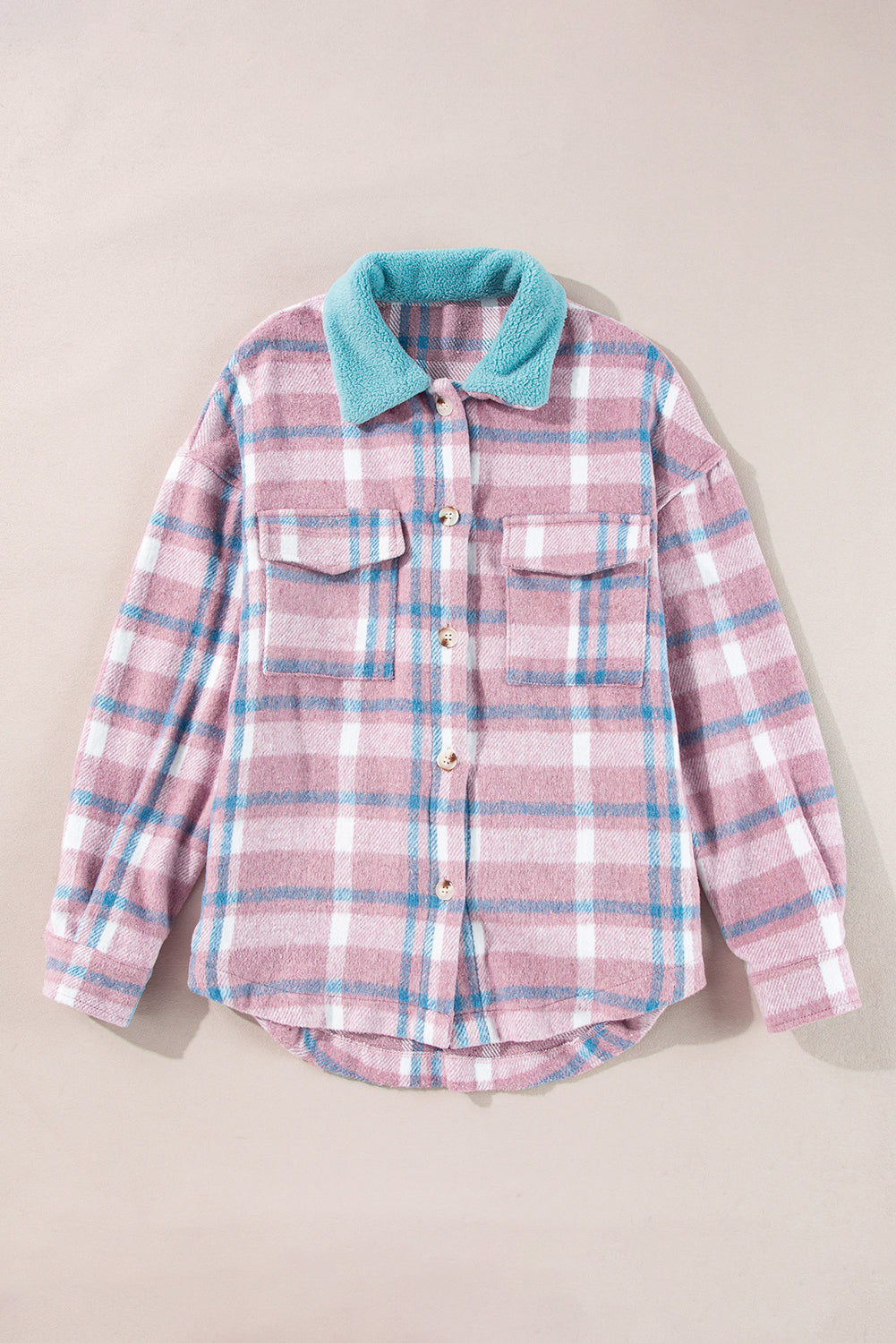Color Block Collared Plaid Shackets