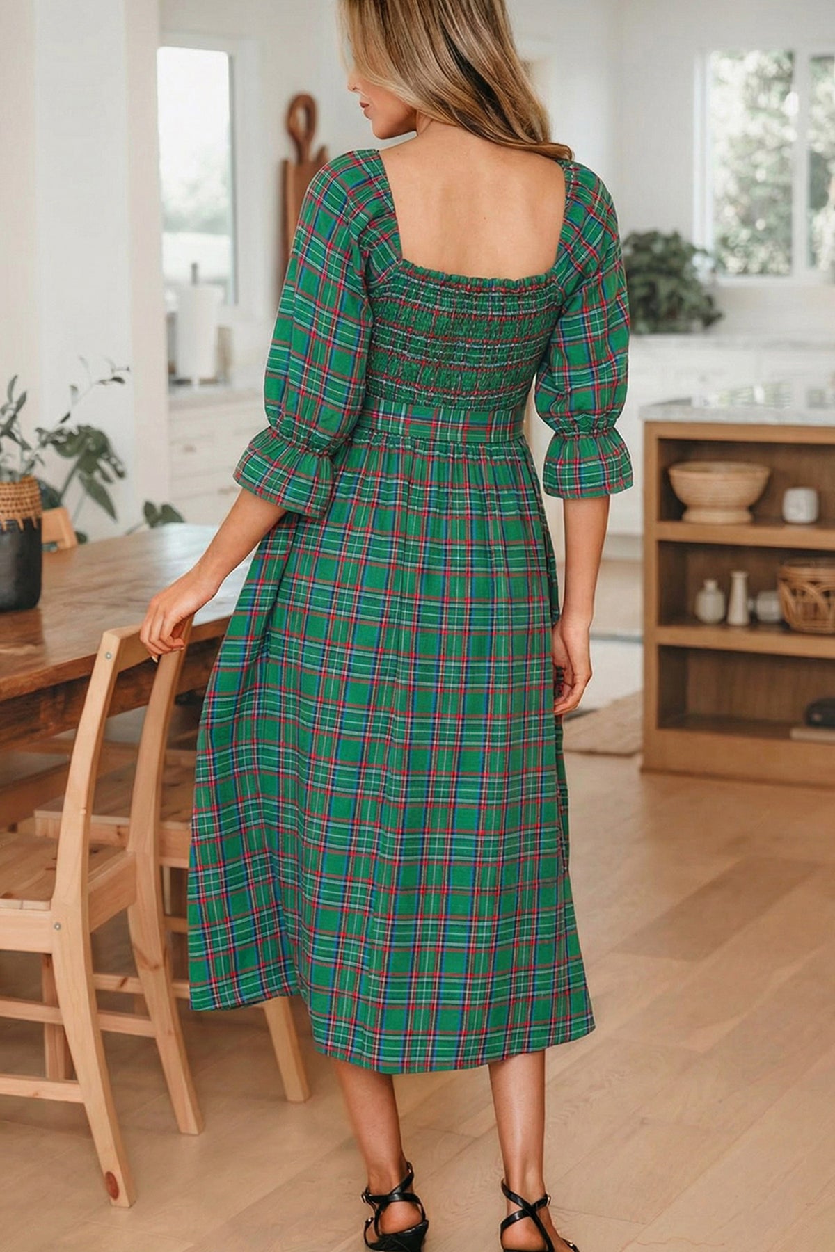 Puff Sleeve Flared Midi Dress