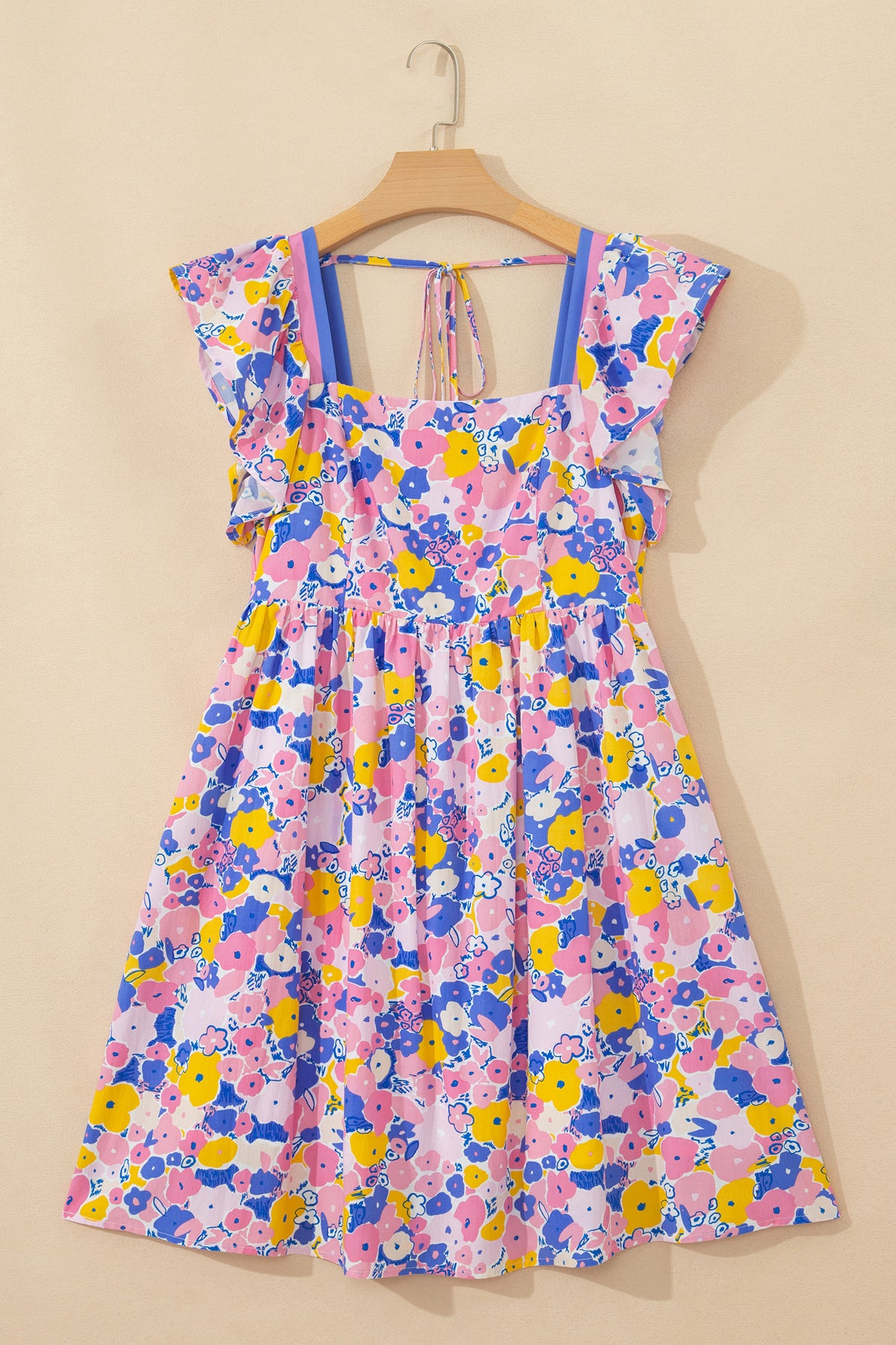 Flutter Sleeve Striped Floral Dress